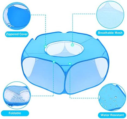 Small Animal Playpen with Top Cover, Breathable Pet Tent, Sky Blue