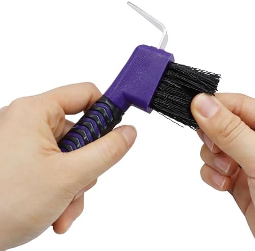 Hoof Pick Brushes, Soft Touch Rubber Handle Portable Hoofpick, Stiff Hoof Pick for Horse Care, Groomers (Purple)