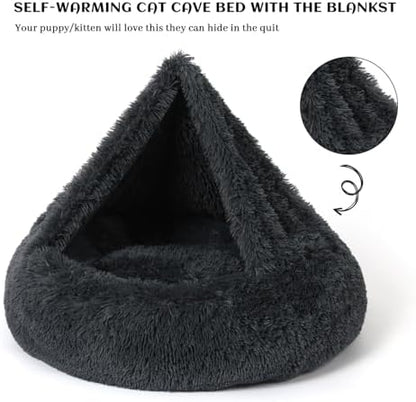 Hooded Blanket Donut Cave Bed for Small Medium Dogs and Cats