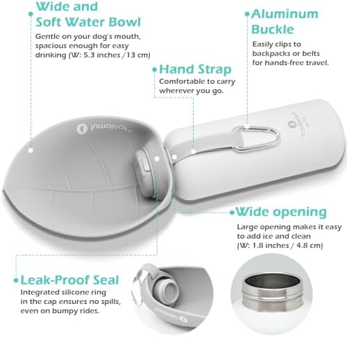 LumoLeaf Insulated Dog Water Bottle 27 oz Stainless Steel - Keep Water Cool or Warm, Portable Pet Water Bowl for Travel, Wide Mouth for Easy Ice Filling & Cleaning (Grey, 27 oz)