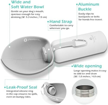 LumoLeaf Insulated Dog Water Bottle 27 oz Stainless Steel - Keep Water Cool or Warm, Portable Pet Water Bowl for Travel, Wide Mouth for Easy Ice Filling & Cleaning (Grey, 27 oz)