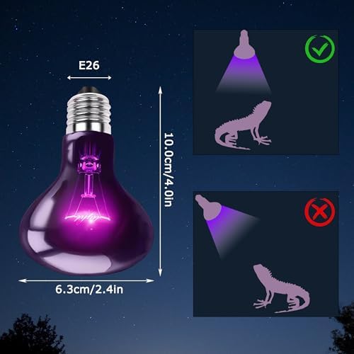 75W Reptile Night Light Bulb, UVA Heat Lamp, Purple Basking Lamp