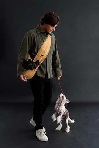 Noah & Paw Dog Sling Carrier for Small Dogs 5-18lb, Cat Carrier, Pet Sling with Adjustable Padded Strap, Vegan Leather Lined with Fur, 3X Safety Feature, Machine Washable