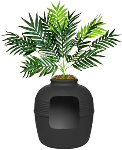Good Pet Stuff Original Hidden Litter Box Planter, Decorative Cat Litter Enclosure with Carbon Filter, Artificial Palm Plant, Upgraded Design, Easy to Clean, Base Kit, Black Suede