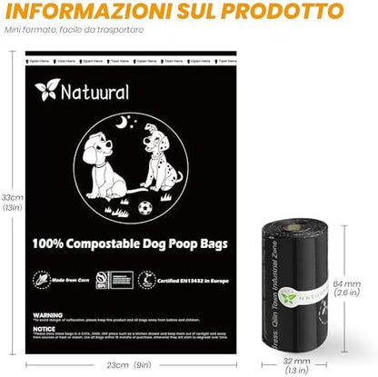 Certified Compostable Dog Poop Bags-270Bags,18Rolls (Black)