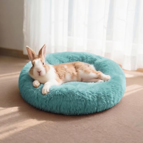 Rabbit Bed, Long Plush Donut Shaped Bunny Hideout - Turquoise