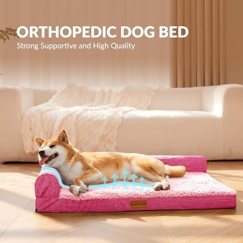 Patas Lague Orthopedic Large Dog Bed Washable Pet Sofa Bed 48''X30''Pink