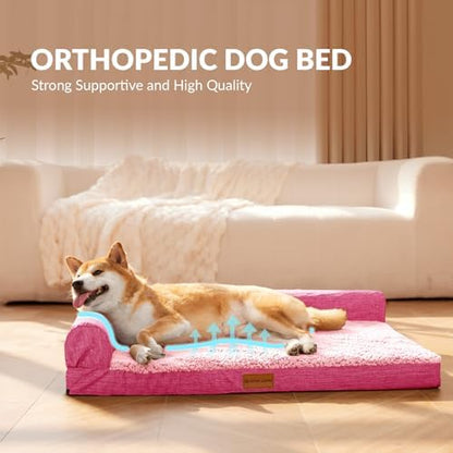 Patas Lague Orthopedic Large Dog Bed Washable Pet Sofa Bed 42''X28''Pink