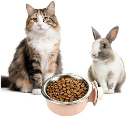 2Pcs Pets Lightweight Stainless Steel Bowl,Removable Stainless Steel Pet Hanging Food Water Feeder Bowl for Puppy Dog Cat Rabbit Ferret Bird Gunea Pigs (Pink-Small)