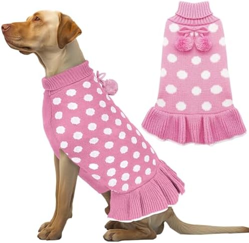 KYEESE Dog Sweater Dress for Medium Large Dogs Turtleneck Thick Knit