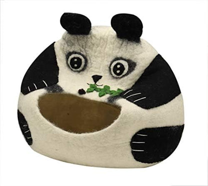 KHUSI Handcrafted Durable Felted Wool Cat Cave Bed - Natural Wool Material Construction Comfortable Stylish Cave Bed for Cat & Kittens - Perfect for Indoor Outdoor Usage - Panda
