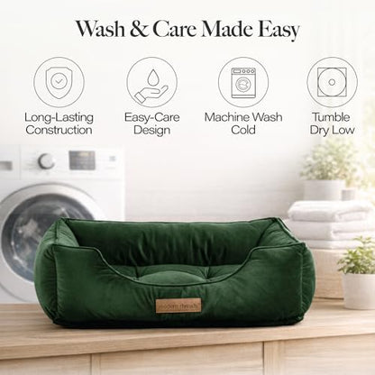 Modern Threads Luxury Dog Bed - Comfortable Tufted Velvet Cushion for Small to Large Dogs - Machine Washable - Durable & Cute Sleep Space for Pets - Pamper Your Pet with Cozy Beds - Forest Green
