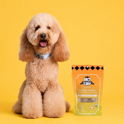 Lord Jameson Golden Health Soft & Chewy Organic Dog Treats - Anti-Inflammatory Tumeric & Flax Seed - No-Bake Recipe - Gluten-Free, Preservative-Free, USDA Certified Organic - Made In USA 6 oz