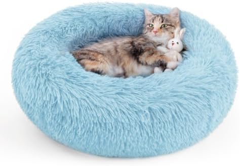 rabbitgoo Calming Cat Beds for Indoor Cats, 20 inches, Light Blue