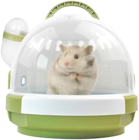 Hamster Carrier Cage with Water Bottle,Portable Dwarf Hamster Travel Carrier Plastic Guinea Pig Carrier Small Animal Breathable Outdoor Cage for Hamsters Chinchillas Hedgehog (Green)