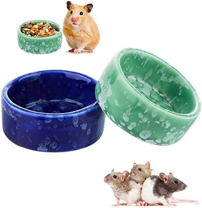 2 Pcs Hamster Ceramic Food Bowl Chew-Resistant Food and Water Dish for Hamster Rat Small Animals (Green and Purple)