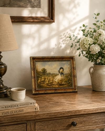 Framed Vintage Style Canvas Print Rustic Forest Scene with a Flock of Ducks Farmhouse Decor for Bedroom or Living Room 8x10 Inches Ready to Hang or Display on Tabletop