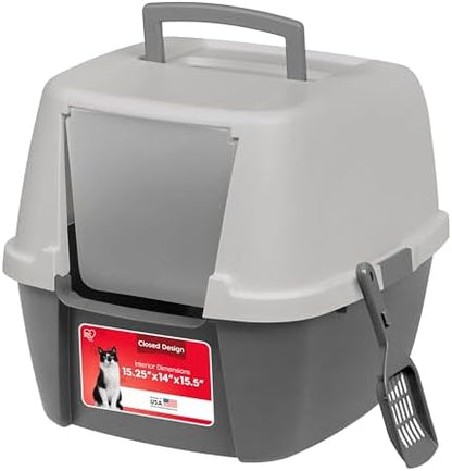 IRIS USA Large Front Door Cat Litter Box, Walk-in Entry, Gray
