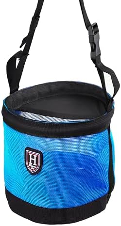 Harrison Howard Horse Muzzle Feed Bag Nylon Mesh Grain Feed Bag with Padded Neck Strap Adjustable Belt Blue Large