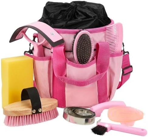 Cunhill 9 Pcs Horse Grooming Kit Tack Room Supplies, Classic, Pink