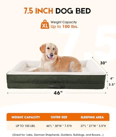 Upvilla Orthopedic Dog Bed XL, Four-Sided Dog Sofa, Washable Cover, Green