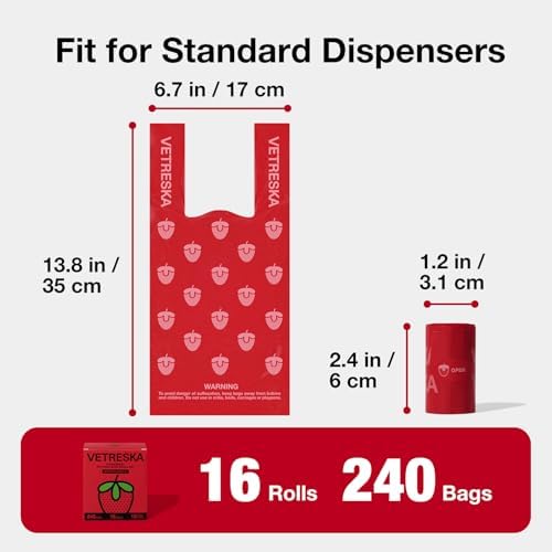 VETRESKA Dog Poop Bag with Handles 240 Count, Strawberry Scented Waste Bag