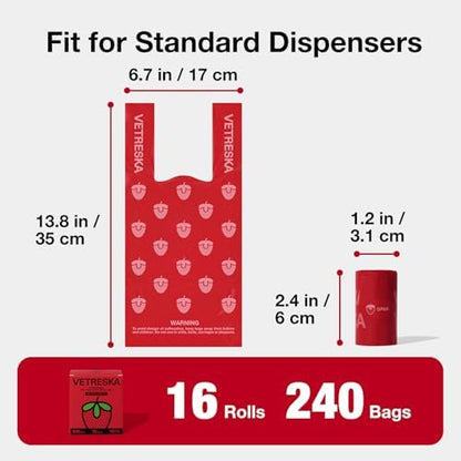 VETRESKA Dog Poop Bag with Handles 240 Count, Strawberry Scented Waste Bag