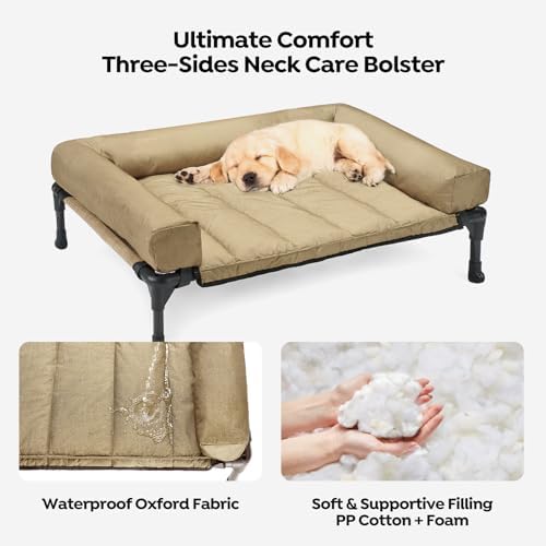 Veehoo Outdoor Elevated Dog Bed with Waterproof Bolster Cushion, Cooling