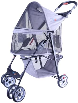Full-Window pet Stroller 4 Wheels for Cats & Dogs, with Storage Basket,Cup Holder, Travel Puppy/Cats Stroller.Gray