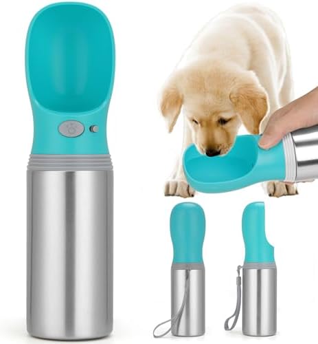 Portable Dog Water Bottle, 14 OZ Stainless Steel Pet Water Dispenser