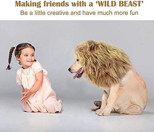 Onmygogo Lion Mane Wig for Dogs with Ears, Funny Pet Costumes for Halloween Christmas