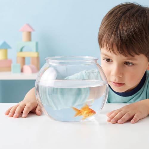POPETPOP Plastic Aquarium Betta Fish Tank 1 Gallon Clear Goldfish Bowl Unbreakable Round Fish Vases Bowl for Home décor Wedding Event Party Goldfish Lovers