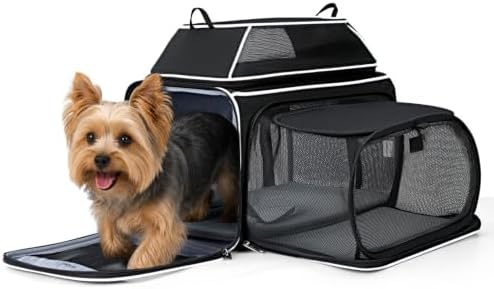 Lekereise Top and Side Expandable Pet Carrier 18x11x11Inch Delta American United Airline Approved Soft Sided Underseat Travel Carriers for Small Dogs Cats with Locking Safety Zippers Anti-Scratch Mesh