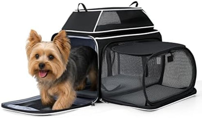 Lekereise Top and Side Expandable Pet Carrier 18x11x11Inch Delta American United Airline Approved Soft Sided Underseat Travel Carriers for Small Dogs Cats with Locking Safety Zippers Anti-Scratch Mesh