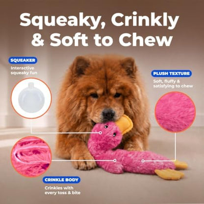 Best Pet Supplies Interactive Squeaky Dog Toy - Crinkle Duck, Pink
