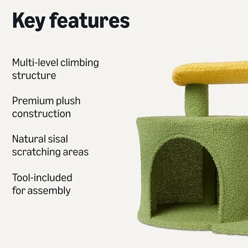 Amazon Basics Cactus Cat Tower for Indoor Cats, 4-in-1 Scratching Post with Curved Perch, Cozy Condo, Natural Sisal, Interactive Dangling Ball, 30.7 in H, Green