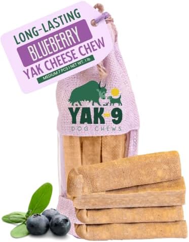 Yak9 Himalayan Yak Cheese Dog Chews, Blueberry | High Protein, Non Rawhide Dog Chews Long Lasting | Non GMO, Gluten Free, Grain Free Yak Milk Dog Chew | Medium Size, 7 PC