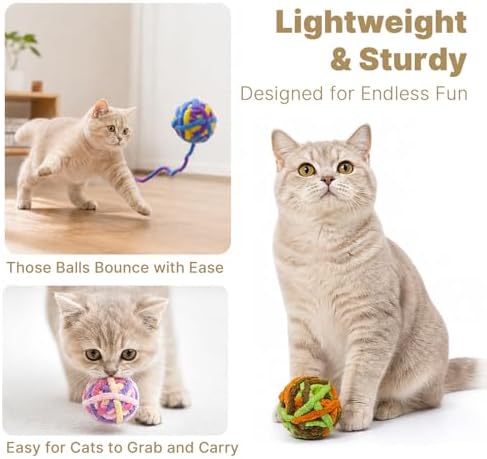 Cat Toy Braided Ball with Bell Inside, 6Pcs 1.57" Colorful Interactive Kitten Toys for Indoor Cats Play and Kitten Training