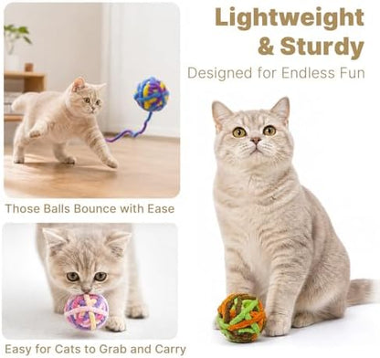 Cat Toy Braided Ball with Bell Inside, 6Pcs 1.57" Colorful Interactive Kitten Toys for Indoor Cats Play and Kitten Training