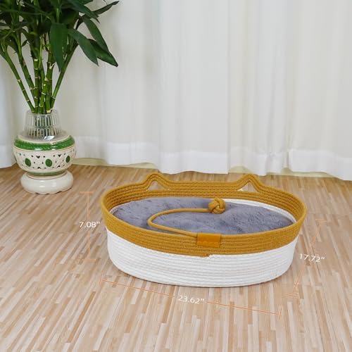 Cat Rope Basket, Handwoven Cat Beds with Plush Cushion