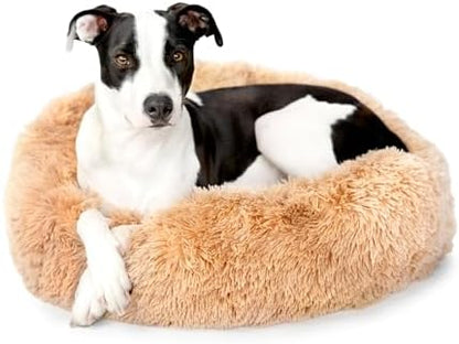 Barkbox Dog Bed, 2-in-1 Memory Foam Donut Cuddler Dog and Cat Bed, Calming Orthopedic Joint Relief Fur Crate Lounger for Pets, Machine Washable + Removable Cover, Waterproof Lining, Includes Toy