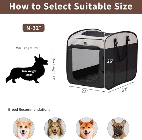 DONORO Dog Kennels and Crates for Medium Dogs, Portable Pop Up Indoor Pet Cage with Sturdy Wire Frame, Collapsible Travel Crate Soft Sided Cat Bag Escape Proof (Black, 32.0" L x 21.0" W x 26.0" H)