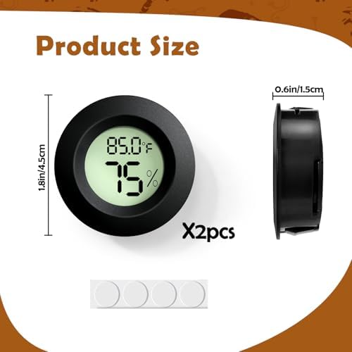 Vodolo 2PCS Reptile Thermometer and Humidity Gauge,Digital Adhesive Reptile Terrarium Hydrometer,Bearded Dragon Tank Accessories,Pet Humidity Meter Supplies for Leopard Crested Gecko,Snake,Lizard