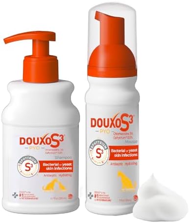 Douxo S3 PYO Chlorhexidine Shampoo (6.7 oz) & Mousse (5 fl oz) for Dogs