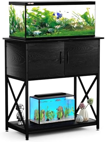 20-29 Gallon Aquarium Stand, Metal Stand Fish Tank Rack with Accessories Storage Cabinet for Aquarium Reptile/Turtle/Fish Terrariums Table 16.5 x 30.7 x 31.8 Inches 330 LBS (Black)