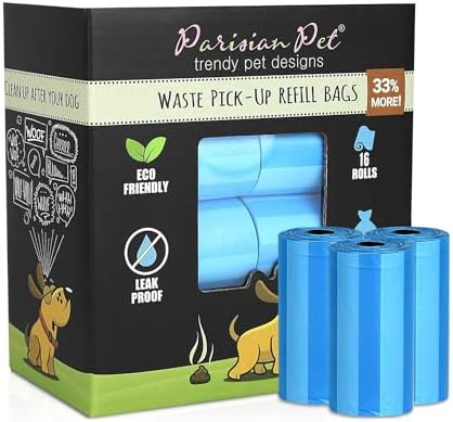 Parisian Pet Ecofriendly Dog Poop Bags Rolls - 320 Count Unscented Poop Bags For Dogs - Leakproof, Extra Thick, 16 Dog Waste Bags Refill Rolls - Stripped Blue Doggie Poop Bags - Fits All Dispenser