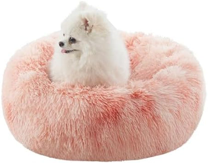 23 in Faux Fur Fluffy Donut Dog Bed for Small Dogs,Tie-dye Pink