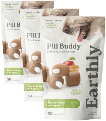 Presidio Earthly Pill Buddy Naturals - PB & Apple Recipe Pill Hiding Treats for Dogs - Make A Perfect Pill Concealing Pocket Or Pouch for Any Size Medication - 30 Servings (Pack of 3)
