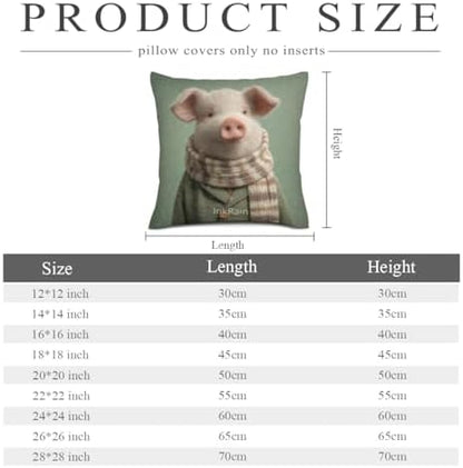 InkRain Winter Animal Cute Pig Pillow Cover 12x12 Inch Set of 2 Home Decor Decorative Cotton Linen Illustration Pillowcases for Living Room House Sofa