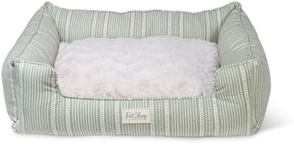 Fringe Studio Block Stripe Dusty SAGE 29" W x 24" D x 9" H Medium Rectangular Cuddler Pet Bed W/Reversible Cushion, 100% Cotton Canvas Exterior, Machine Washable, PetShop Collection (755MD001)